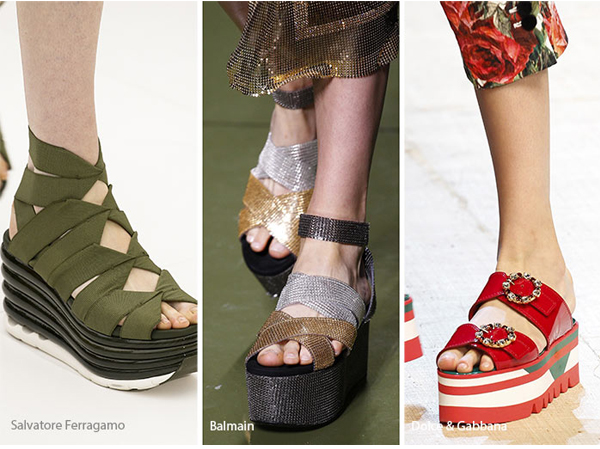 Gucci ve Balmain gibi markaların tercihi parçalı platform topuklar oldu.