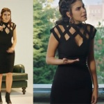 Fazilet Hanım ve Kızları Hazan kıyafetleri Hazan yakası şeritli siyah elbise Zeynep Erdoğan marka.