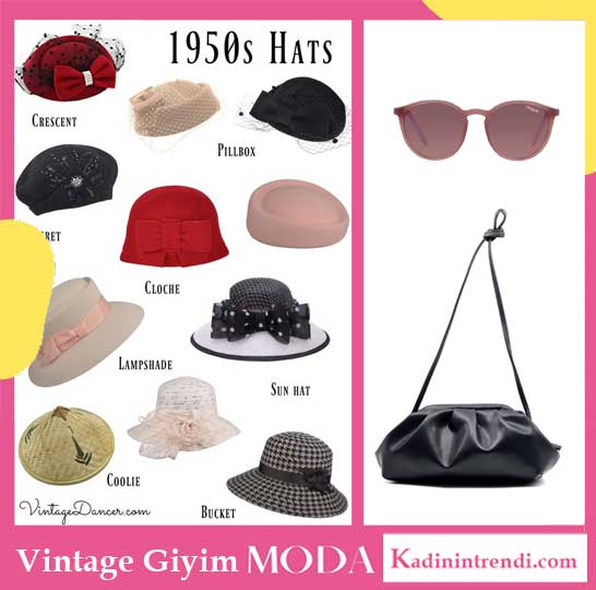 Vintage giyim tarzı aksesuarları. Vintage şapka, vitage gözlük ve vintage çanta 